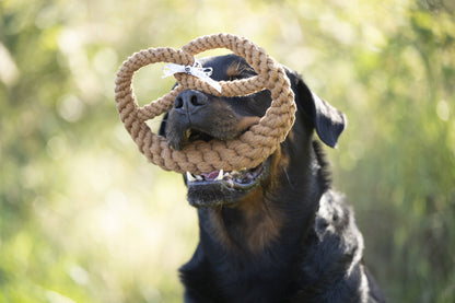 Hund mit Brezel aus Baumwolle zum Werfen und Kauen