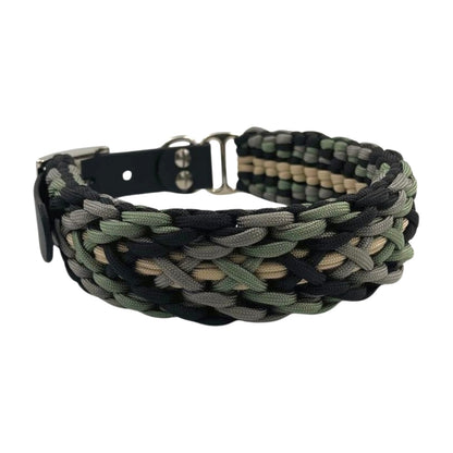 Paracord Halsband in grau, schwarz, Oliv, mit schwarzem Biothane Adapter und silberner Schnalle 