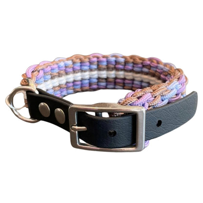 Paracord Halsband Lila weiß hellblau braun schwarzer >Biothaneadapter  Knoten für vier Pfoten
