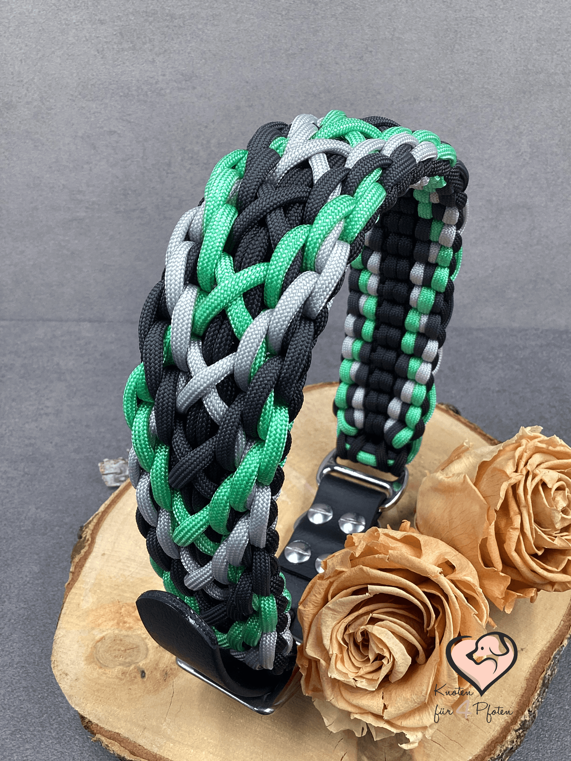 Paracord Halsband mit biothane Verschluss Hundehalsband  Grün