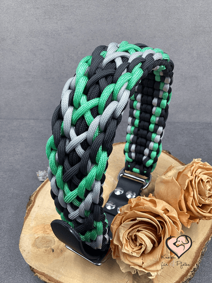 Paracord Halsband mit biothane Verschluss Hundehalsband  Grün